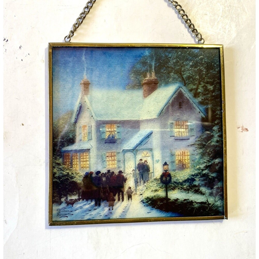 Suncatcher Glass Winter Christmas Carolers Farm Country Hanging 5x5